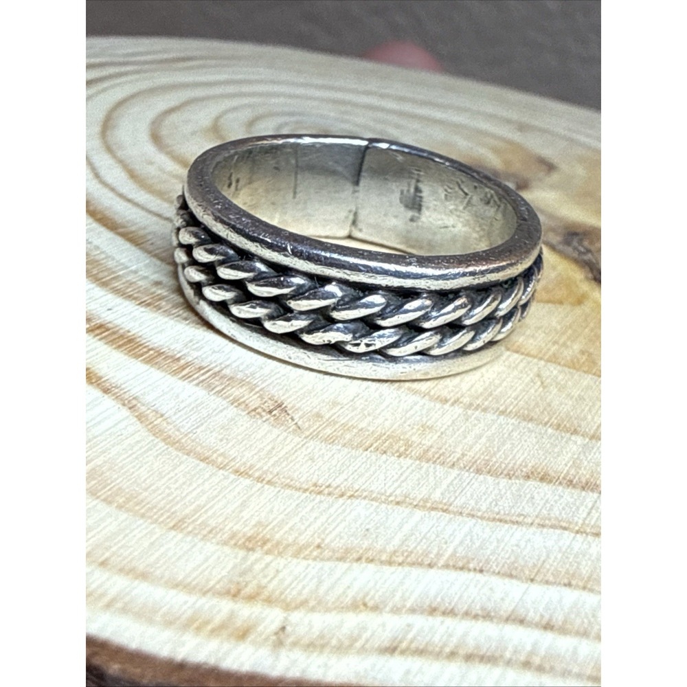 Vintage Unisex Sz 8.5 Mexico Braided Rotating Band Spinner Ring Sterling Silver